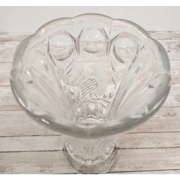 Crystal Bud Vase 7" Tall Flower Bird Etching Floral Footed Heavy - Picture 2 of 8